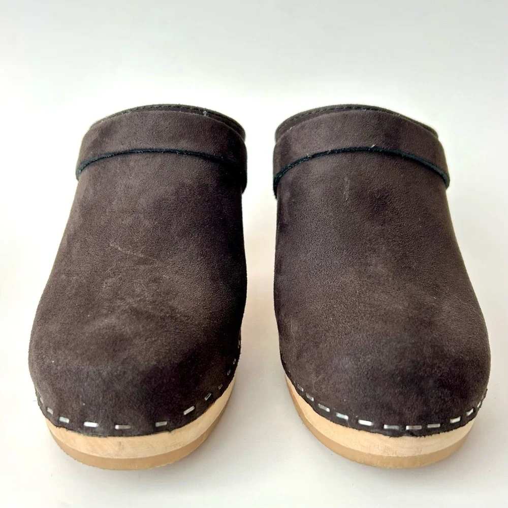 Maguba Anthropologie Stockholm Clogs Black Nubuck Suede Swedish Size 37 - Picture 6 of 14